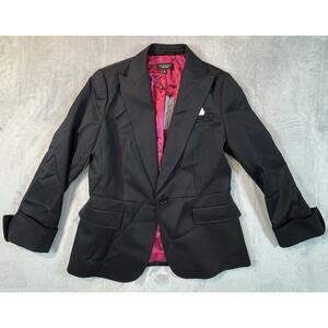 Talbots Kate Fit Blazer Womens 8 Black Wool Blend One Button Lined Jacket